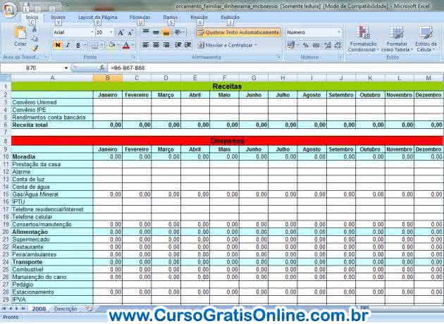 planilha de custos excel