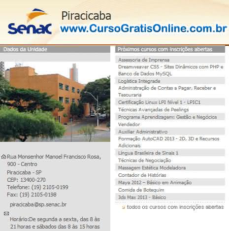 cursos gratuitos senac piracicaba