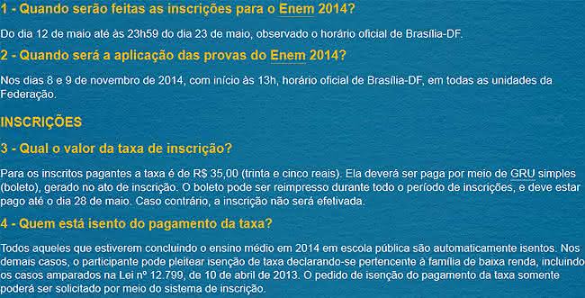 dúvidas sobre a inscrição enem 2014