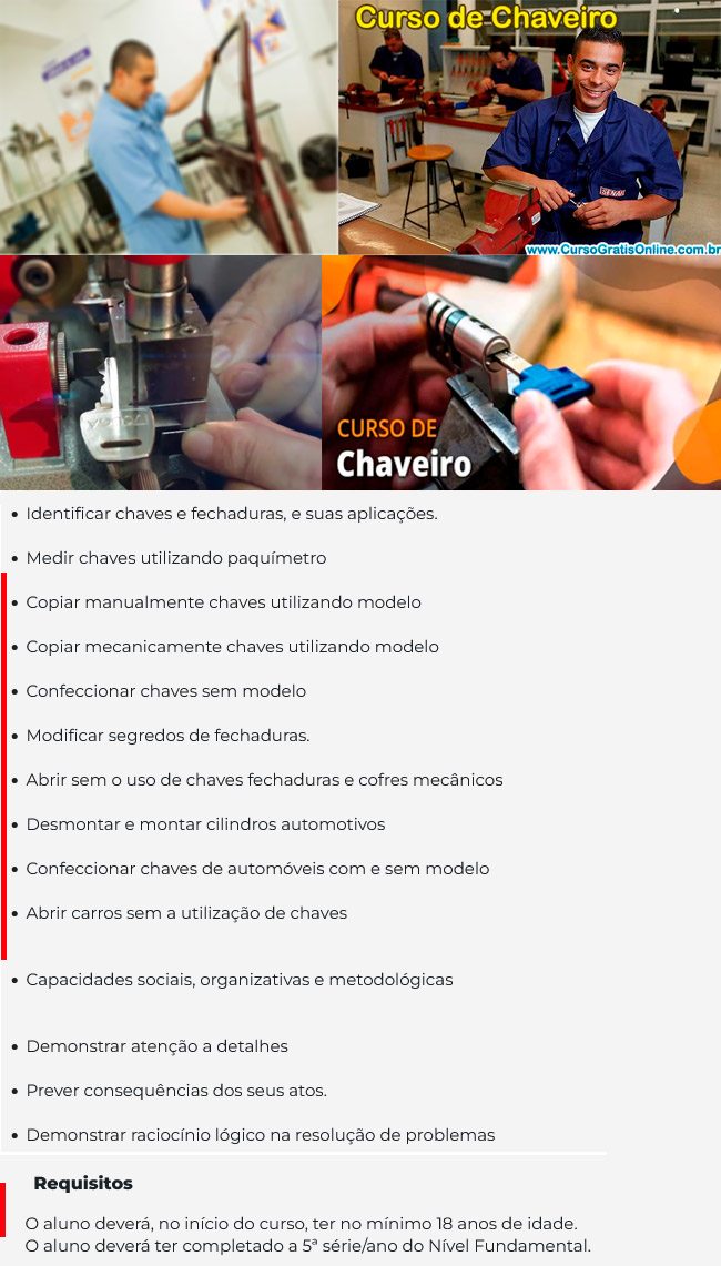 curso de chaveiro senai