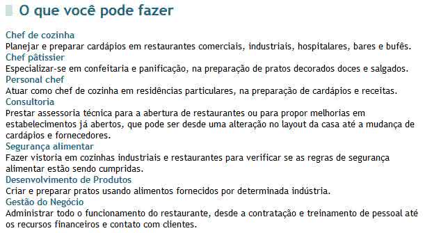 trabalhar com gastronomia