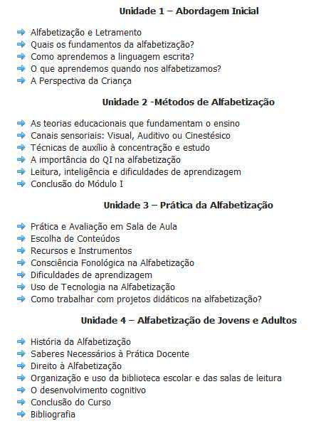 alfabetização conteúdo do curso