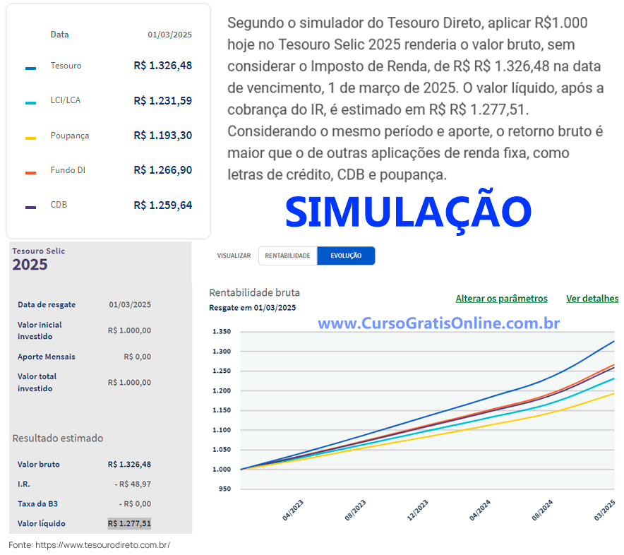 quanto rende 1000 no tesouro direto