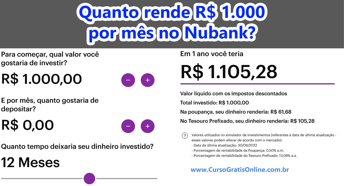 quanto rende 1000 por mes no nubank